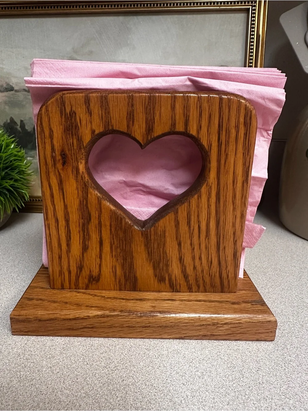 Cottage Core Wooden Heart Napkin & Salt Pepper Holder - Warm Oak Finish